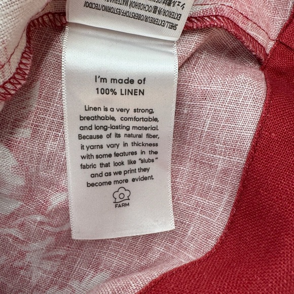 Farm Rio Red Floral Stripe Linen Mini Mini Dress Medium Pockets Botanical Boho - Picture 12 of 13